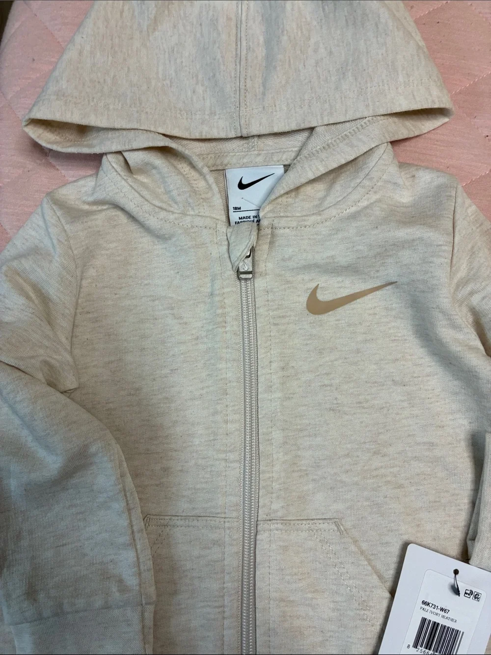 Nike Kids Hooded Zip One-Piece in Light Beige